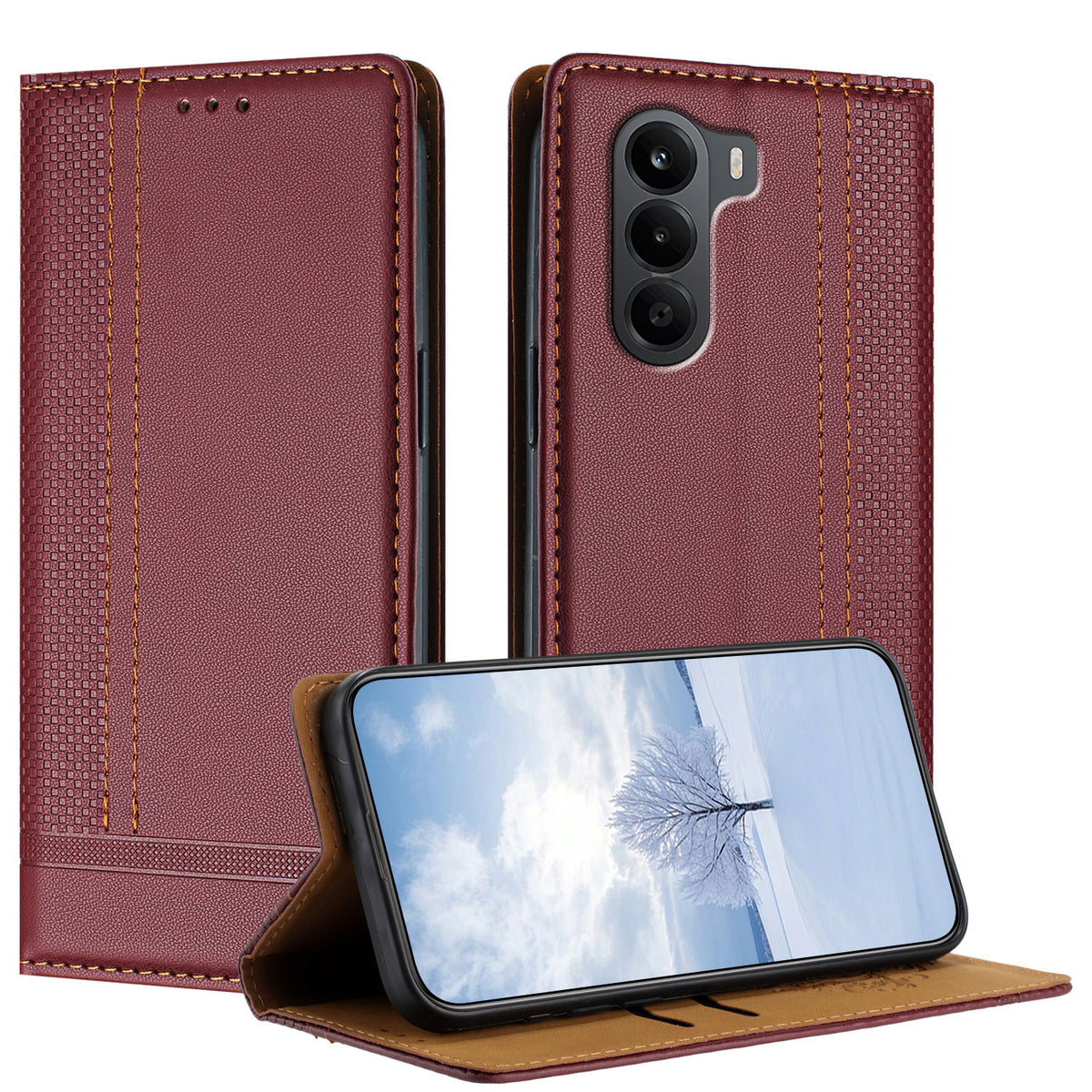 For OnePlus Turbo 6X 5G Case L-Shaped Grid Pattern Leather Stand Phone Cover with Card Slots