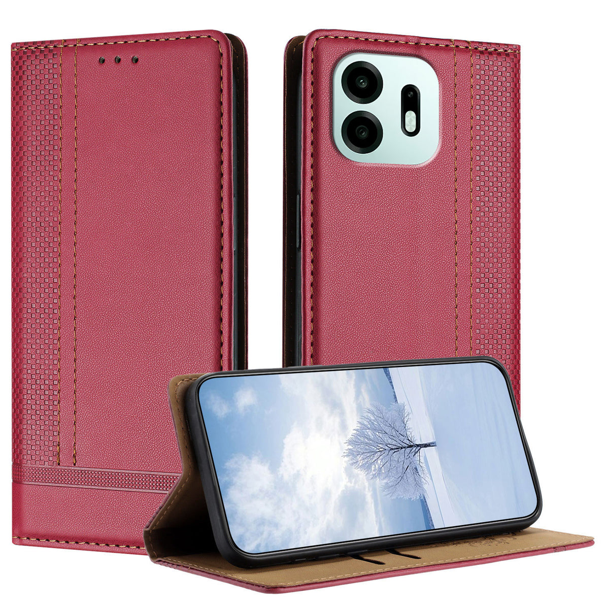 For OnePlus N6 4G Case L-Shaped Grid Pattern Leather Stand Phone Cover with Card Slots