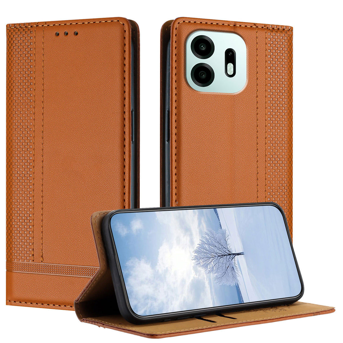 For OnePlus N6 4G Case L-Shaped Grid Pattern Leather Stand Phone Cover with Card Slots