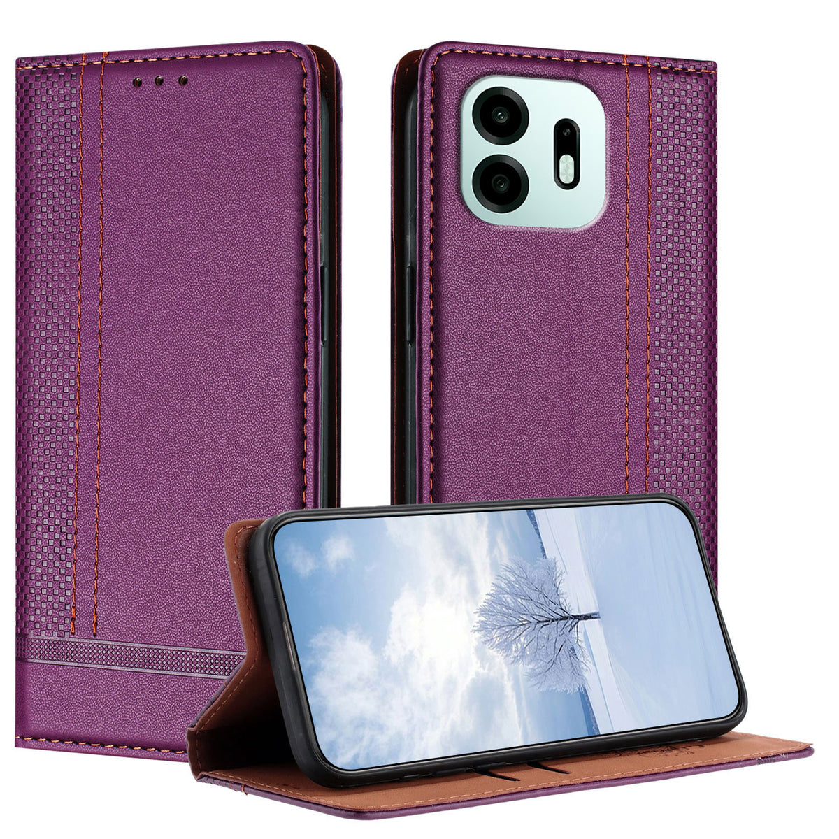 For OnePlus N6 4G Case L-Shaped Grid Pattern Leather Stand Phone Cover with Card Slots