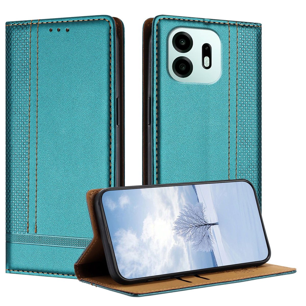 For OnePlus N6 4G Case L-Shaped Grid Pattern Leather Stand Phone Cover with Card Slots