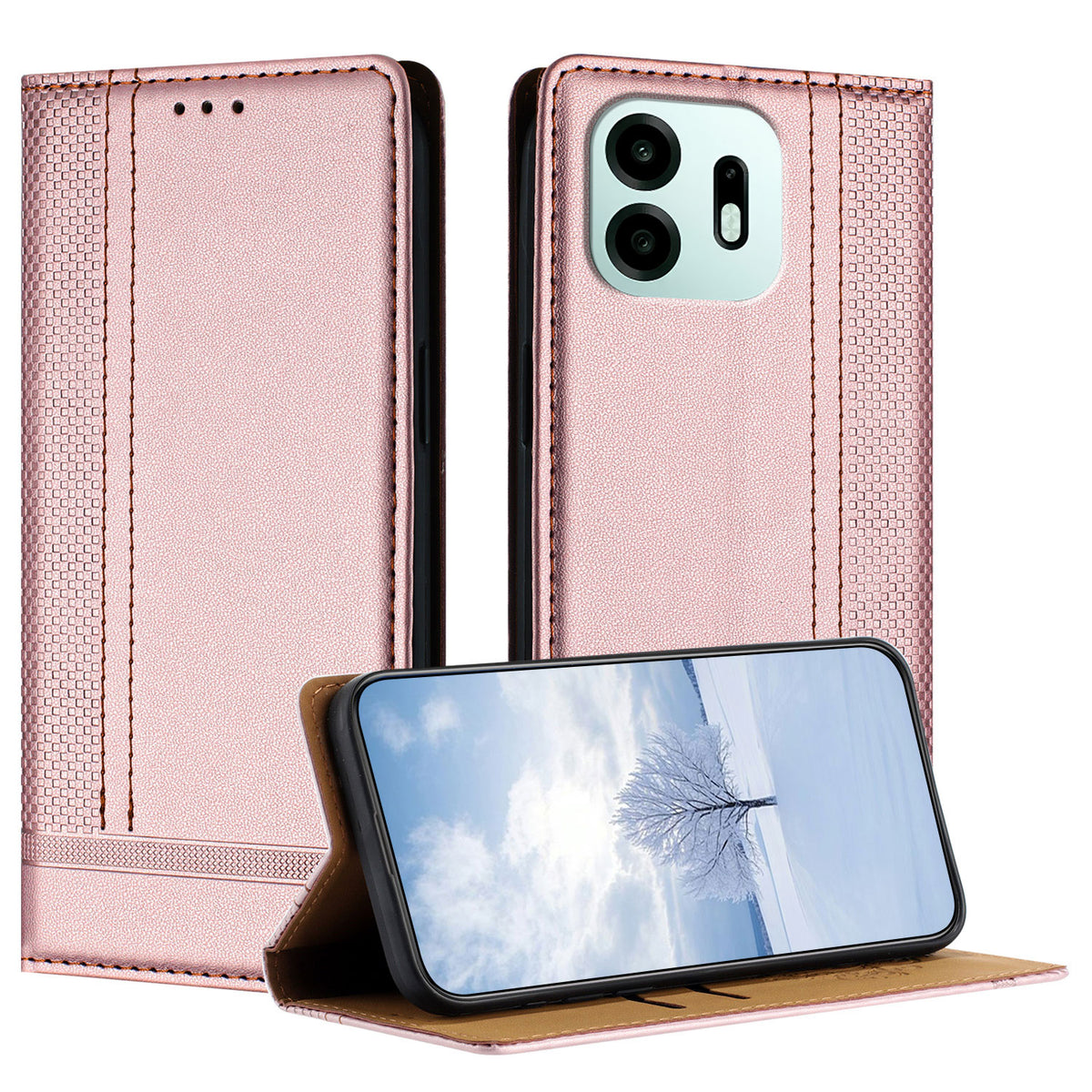 For OnePlus N6 4G Case L-Shaped Grid Pattern Leather Stand Phone Cover with Card Slots