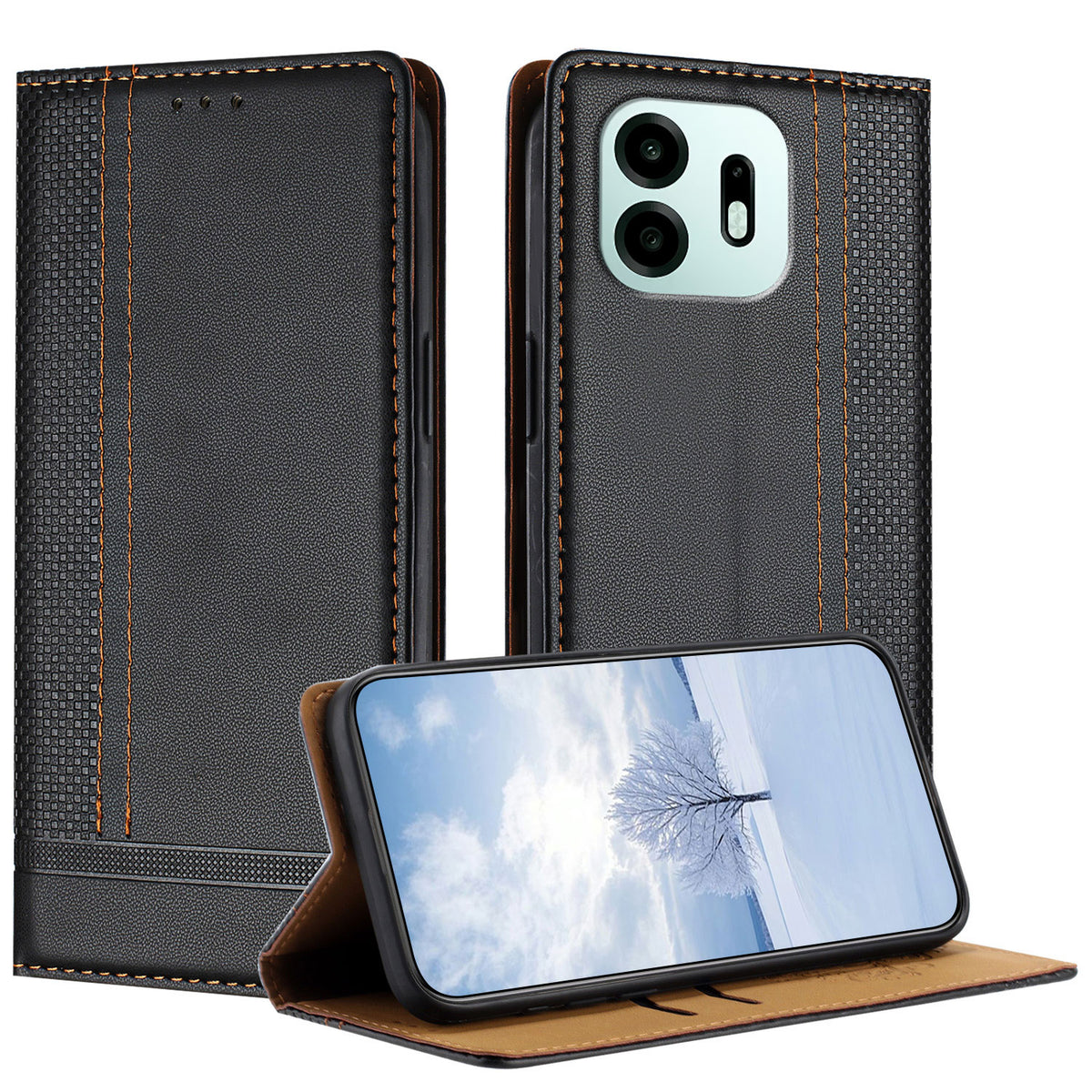 For OnePlus N6 4G Case L-Shaped Grid Pattern Leather Stand Phone Cover with Card Slots