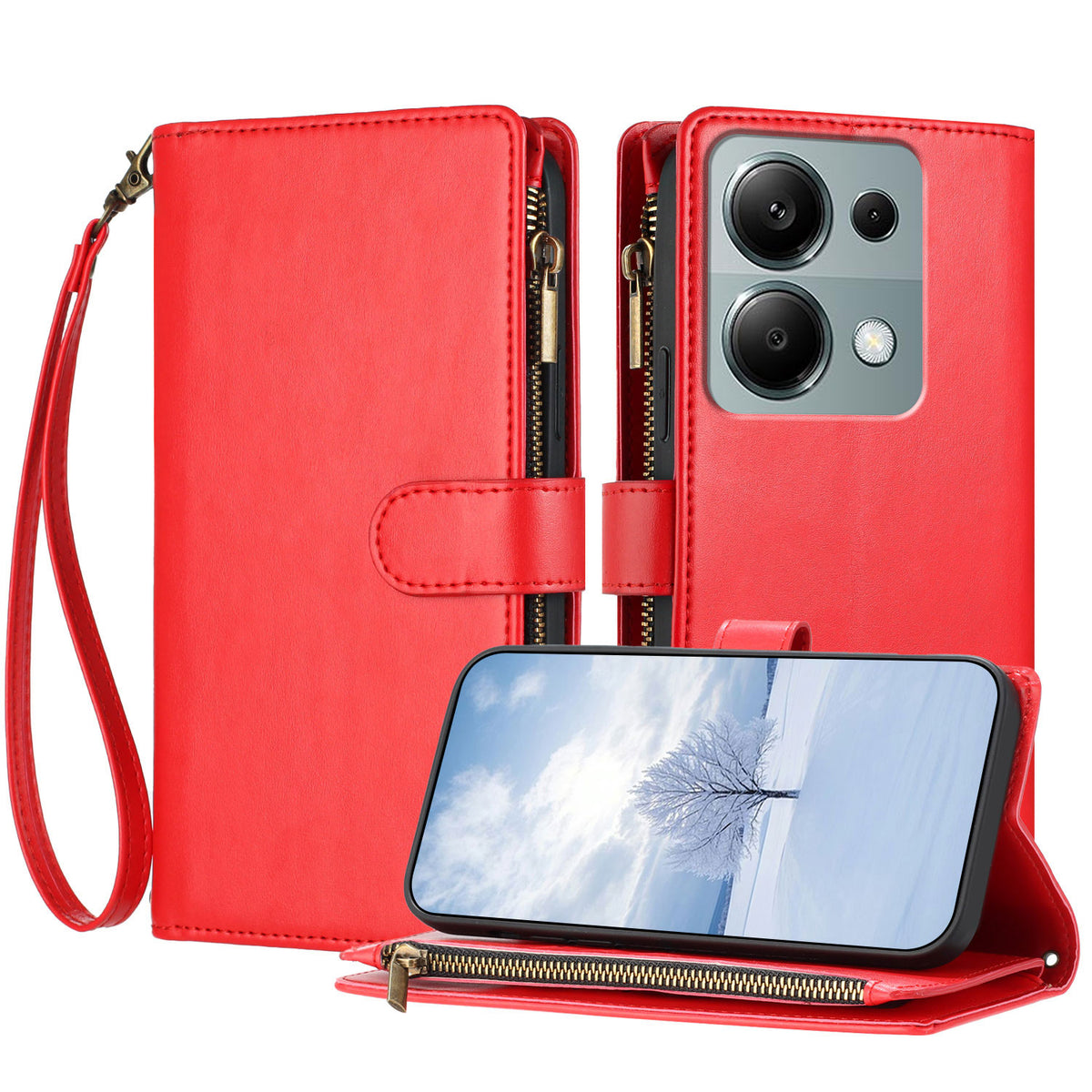 For Xiaomi Redmi 17 5G / Xiaomi Redmi 17 4G Leather Case Zipper Wallet Stand Shockproof Phone Cover with Wrist Strap