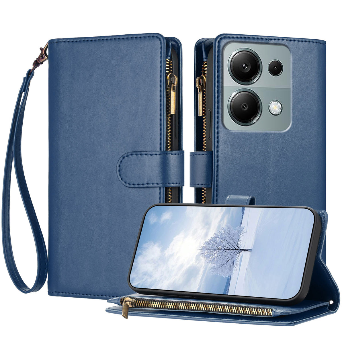 For Xiaomi Redmi 17 5G / Xiaomi Redmi 17 4G Leather Case Zipper Wallet Stand Shockproof Phone Cover with Wrist Strap