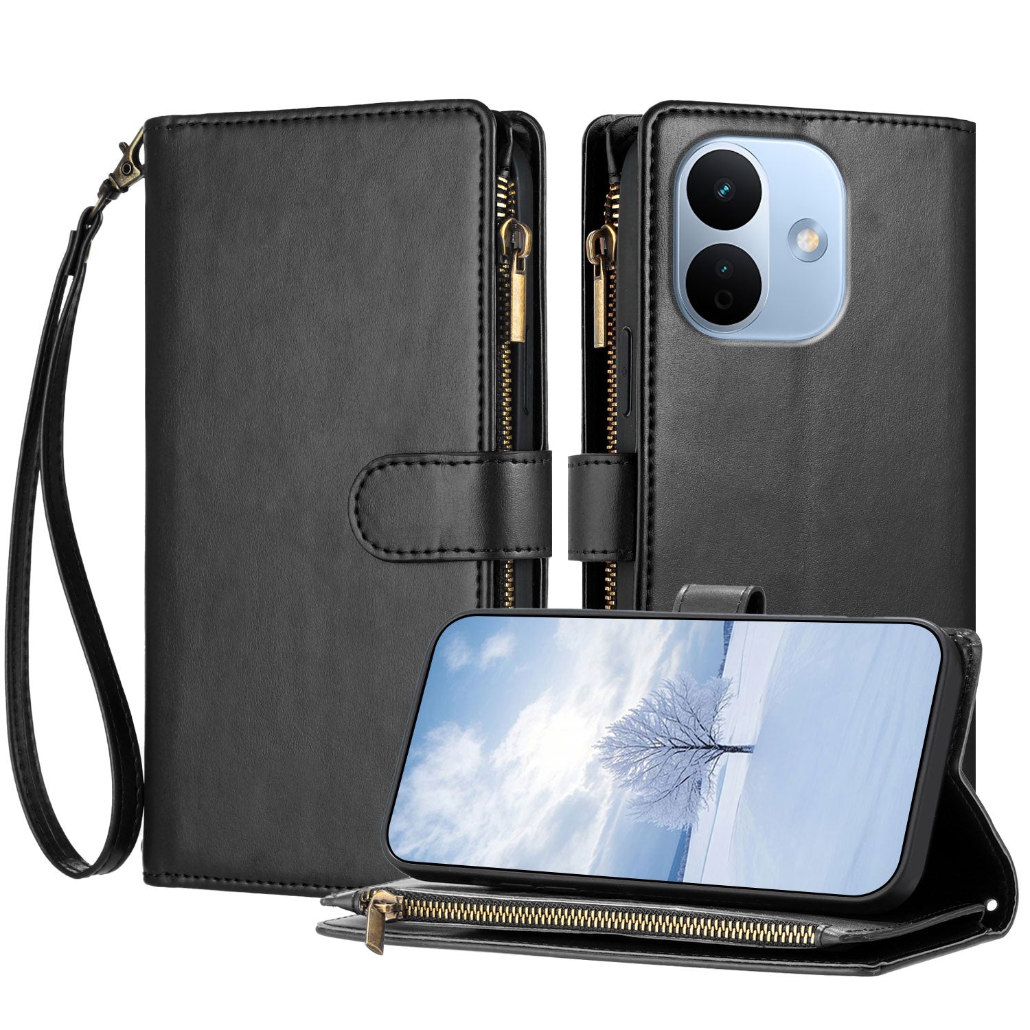 Xiaomi Redmi Note 17 Pro 5G Läderfodral Dragkedja Plånboksfodral Stötsäkert mobilfodral med Handledsrem