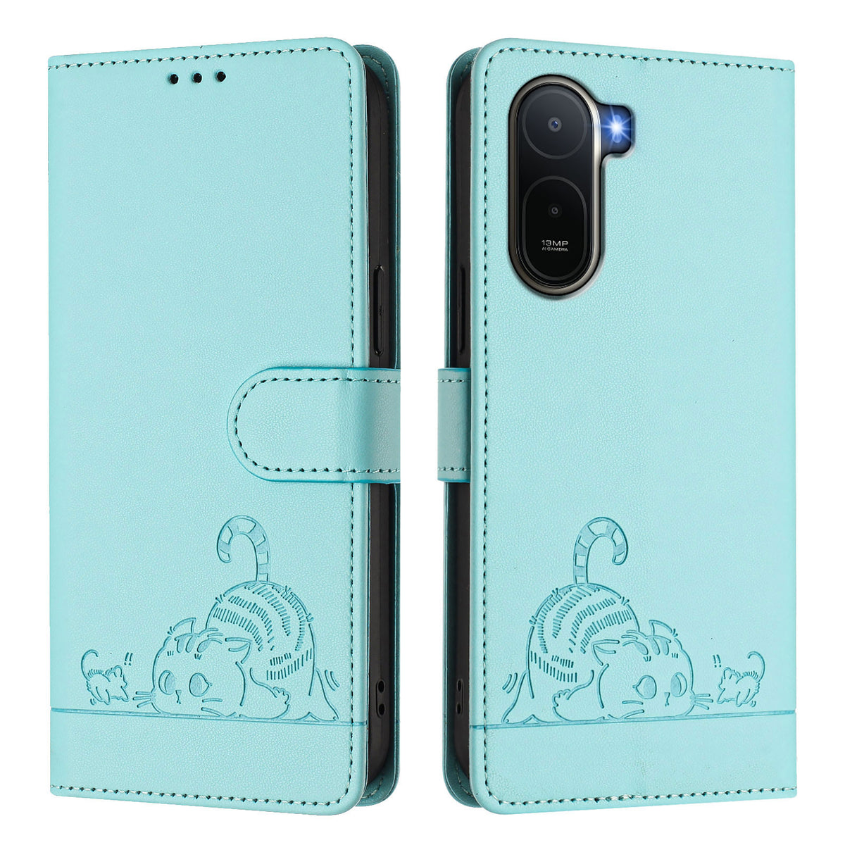 For Xiaomi Redmi A7 Pro 4G (171.56mm) / Xiaomi Redmi A7 Pro 5G / Xiaomi Poco C85x 5G / Xiaomi Poco C81 4G Case with Strap RFID Blocking Leather Wallet Phone Cover Cat Mouse Pattern
