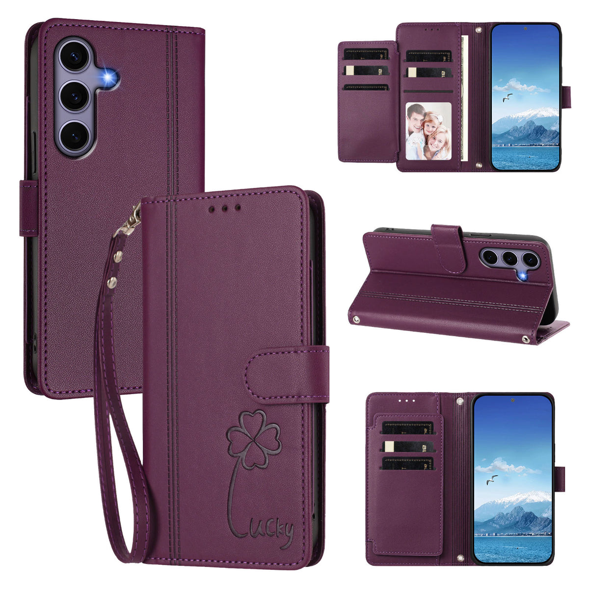 Til Samsung Galaxy S24 / Galaxy S25 Pung Etui 9 Kortlommer Firkløver Prægning Læder Telefoncover med Håndrem