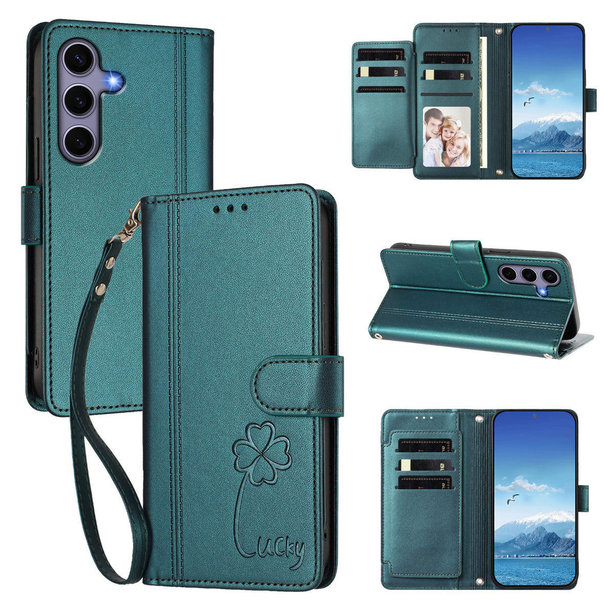 Til Samsung Galaxy S24 / Galaxy S25 Pung Etui 9 Kortlommer Firkløver Prægning Læder Telefoncover med Håndrem