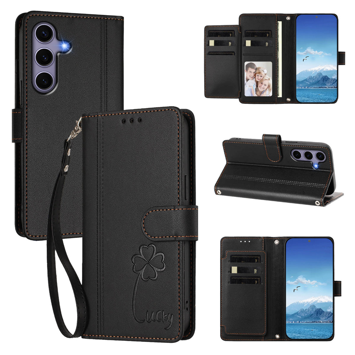 Til Samsung Galaxy S24 / Galaxy S25 Pung Etui 9 Kortlommer Firkløver Prægning Læder Telefoncover med Håndrem
