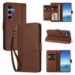 Samsung Galaxy S24 / Galaxy S25 Plånboksfodral med 9 kortfack Lucky Clover Imprint Lädermobilfodral med handledsrem