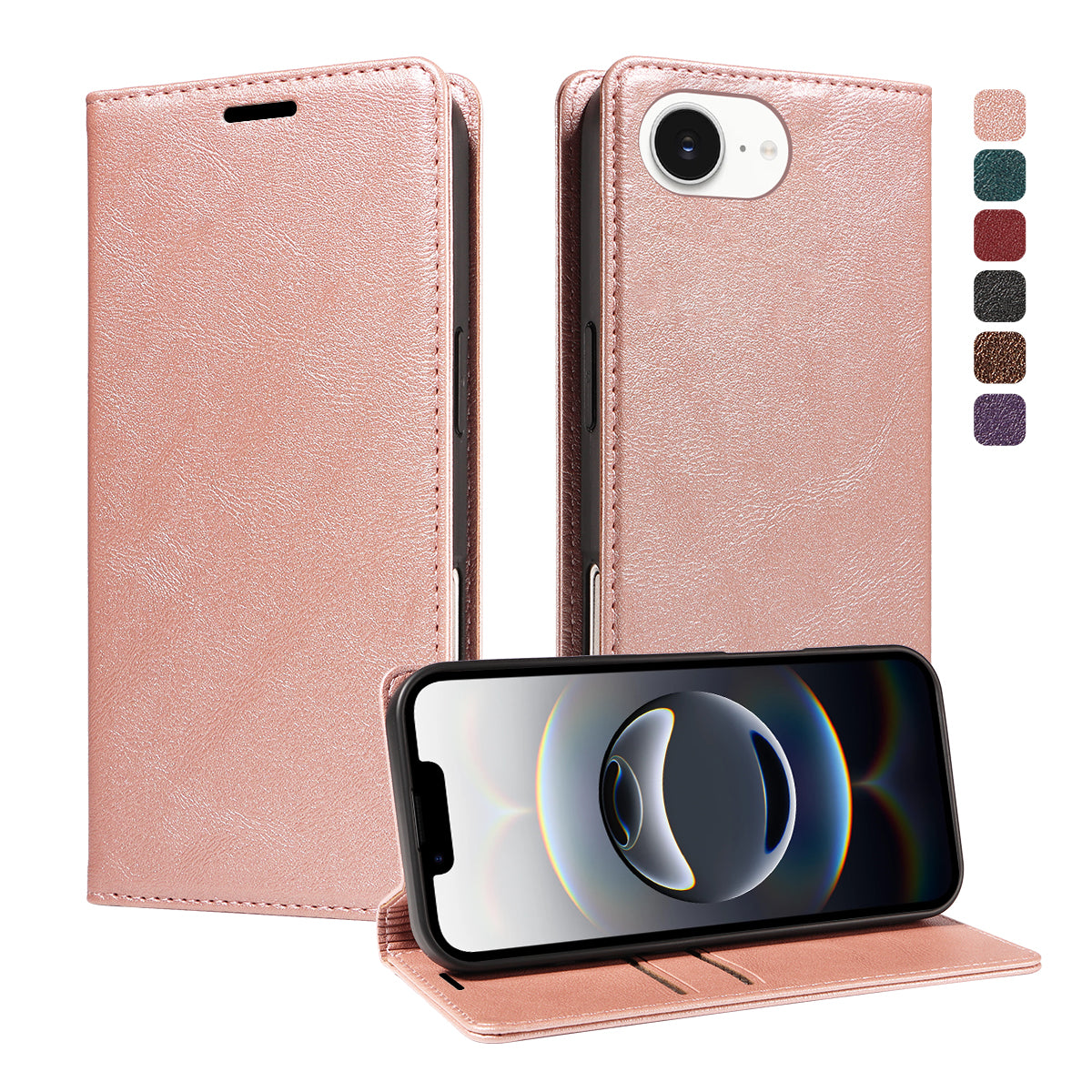 For iPhone 16e / iPhone 17e Wallet Case RFID Blocking Card Slots Stand Magnetic Closure Leather Phone Cover
