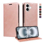For iPhone 16 Wallet Case RFID Blocking Card Slots Stand Magnetic Closure Leather Phone Cover