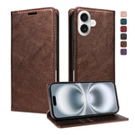 For iPhone 16 Wallet Case RFID Blocking Card Slots Stand Magnetic Closure Leather Phone Cover