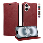 For iPhone 16 Wallet Case RFID Blocking Card Slots Stand Magnetic Closure Leather Phone Cover