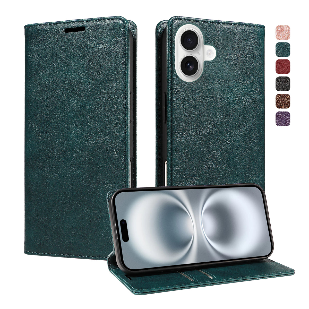 For iPhone 16 Wallet Case RFID Blocking Card Slots Stand Magnetic Closure Leather Phone Cover