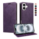 For iPhone 16 Wallet Case RFID Blocking Card Slots Stand Magnetic Closure Leather Phone Cover