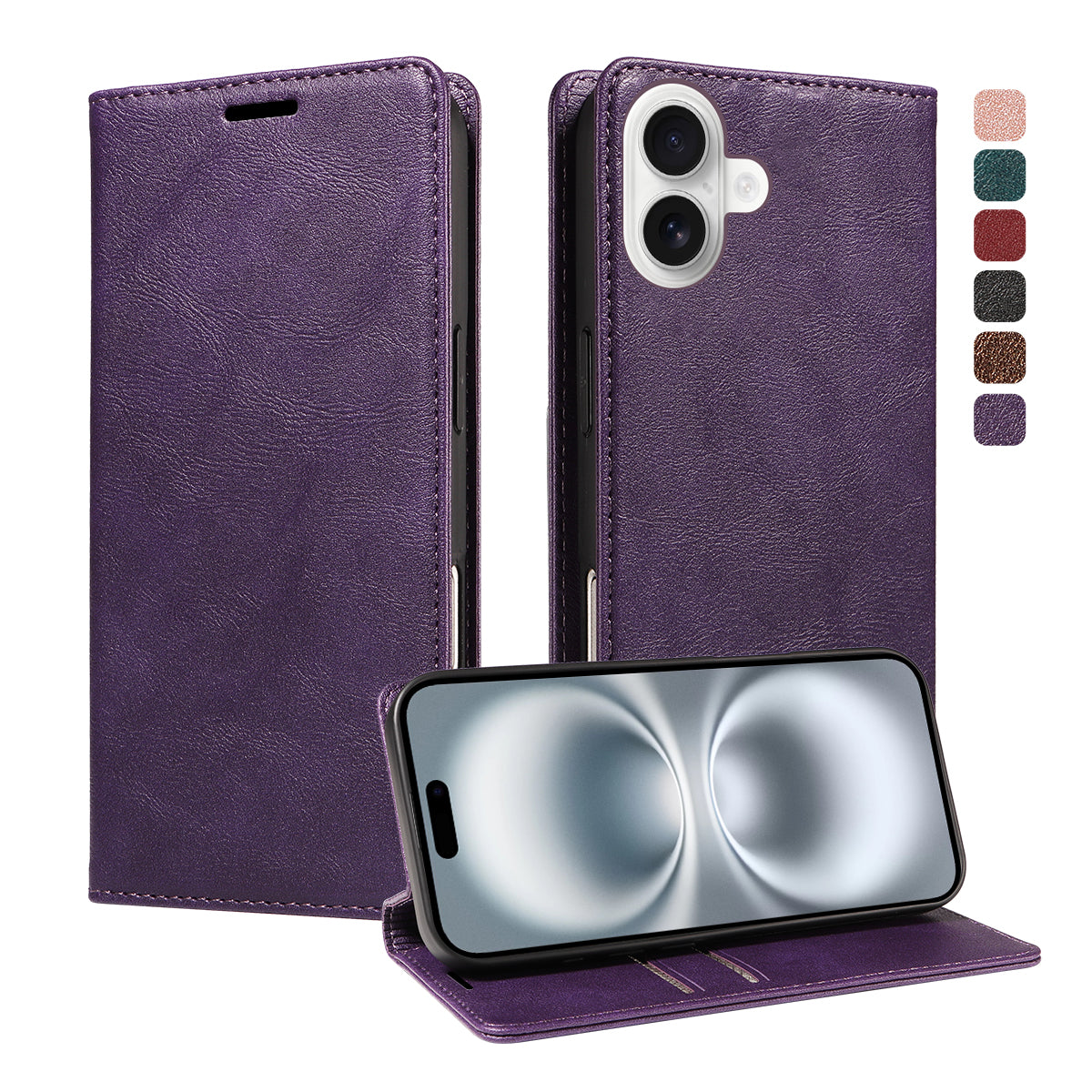 For iPhone 16 Wallet Case RFID Blocking Card Slots Stand Magnetic Closure Leather Phone Cover