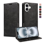 For iPhone 16 Wallet Case RFID Blocking Card Slots Stand Magnetic Closure Leather Phone Cover