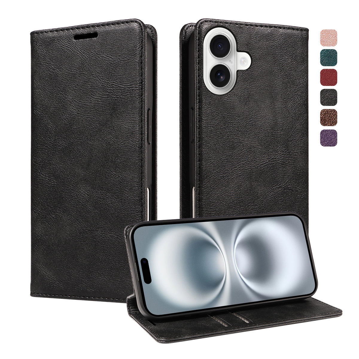 For iPhone 16 Wallet Case RFID Blocking Card Slots Stand Magnetic Closure Leather Phone Cover