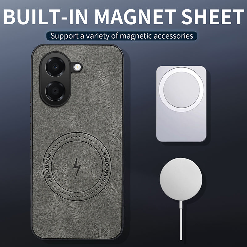 WANLONFENG for Honor X7e 4G SD1 Series Magnetic Case Nappa Texture PC TPU Phone Cover