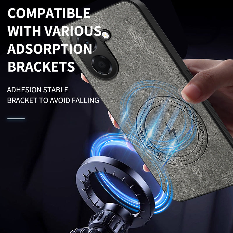 WANLONFENG for Honor X7e 4G SD1 Series Magnetic Case Nappa Texture PC TPU Phone Cover