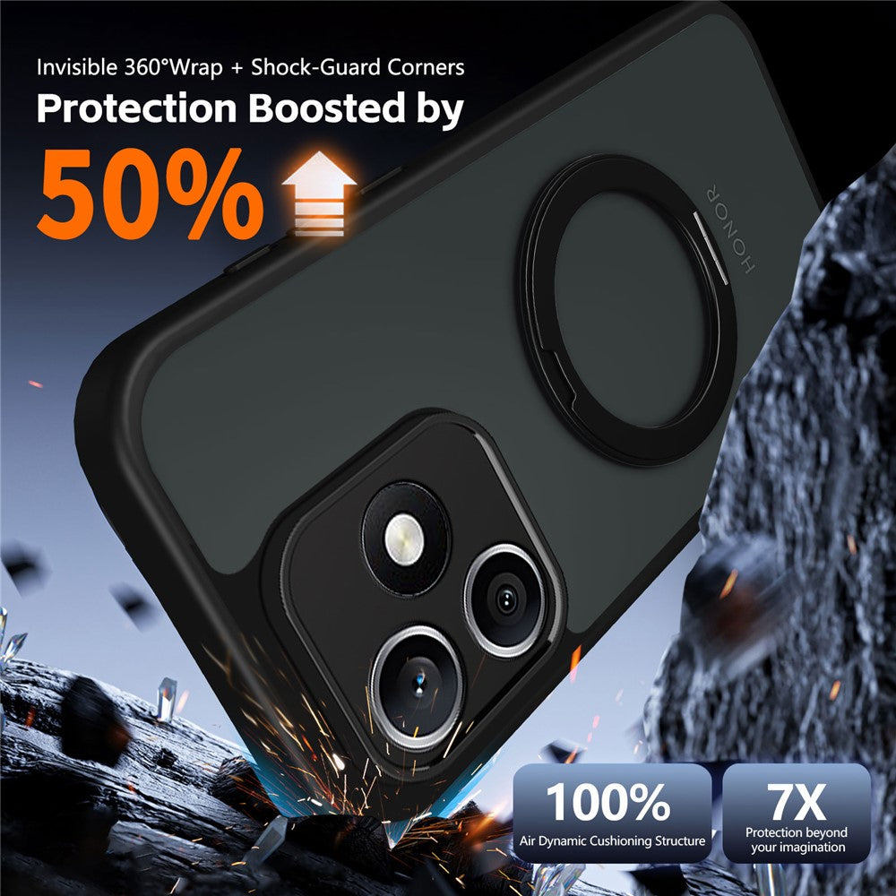 For Honor X8d 4G Case Rotating Magnetic Kickstand Frosted Matte PC + TPU Shockproof Cover