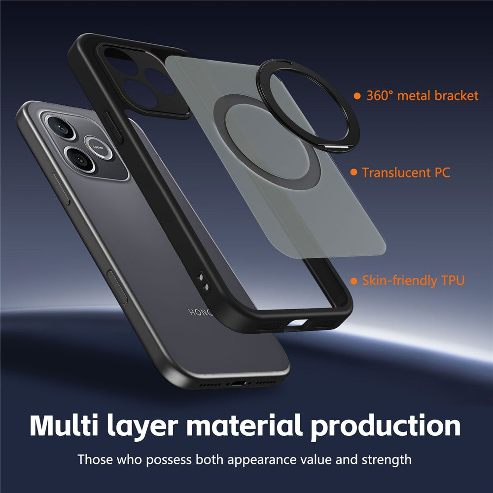 For Honor 400 Lite 5G Case Rotating Magnetic Kickstand Frosted Matte PC + TPU Shockproof Cover