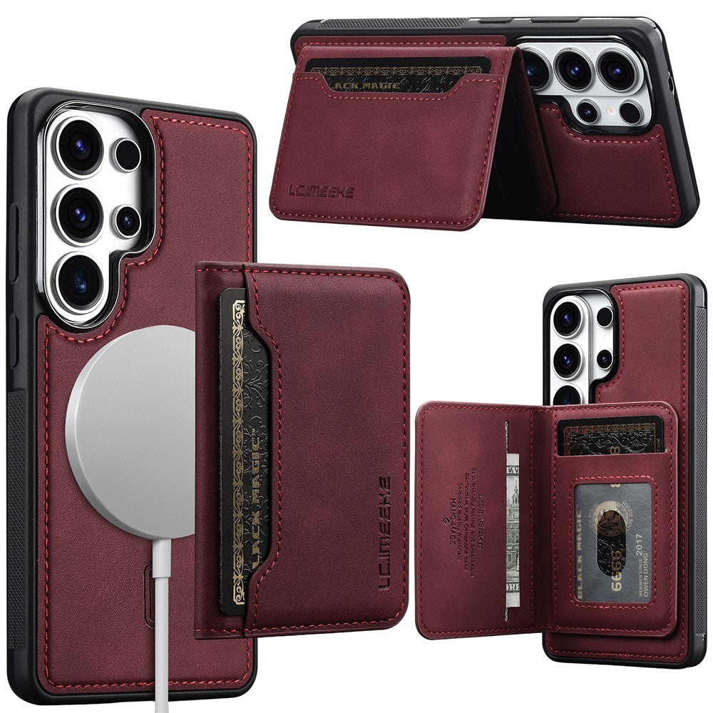 LC.IMEEKE L7 Series for Samsung Galaxy S22 Ultra 5G Magnetic Case Leather + TPU Phone Cover with Detachable Card Holder