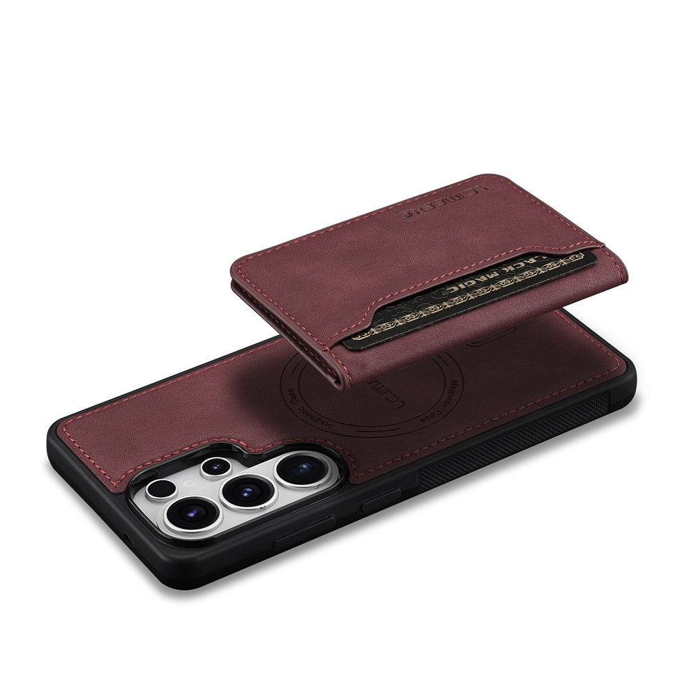 LC.IMEEKE L7 Series for Samsung Galaxy S22 Ultra 5G Magnetic Case Leather + TPU Phone Cover with Detachable Card Holder