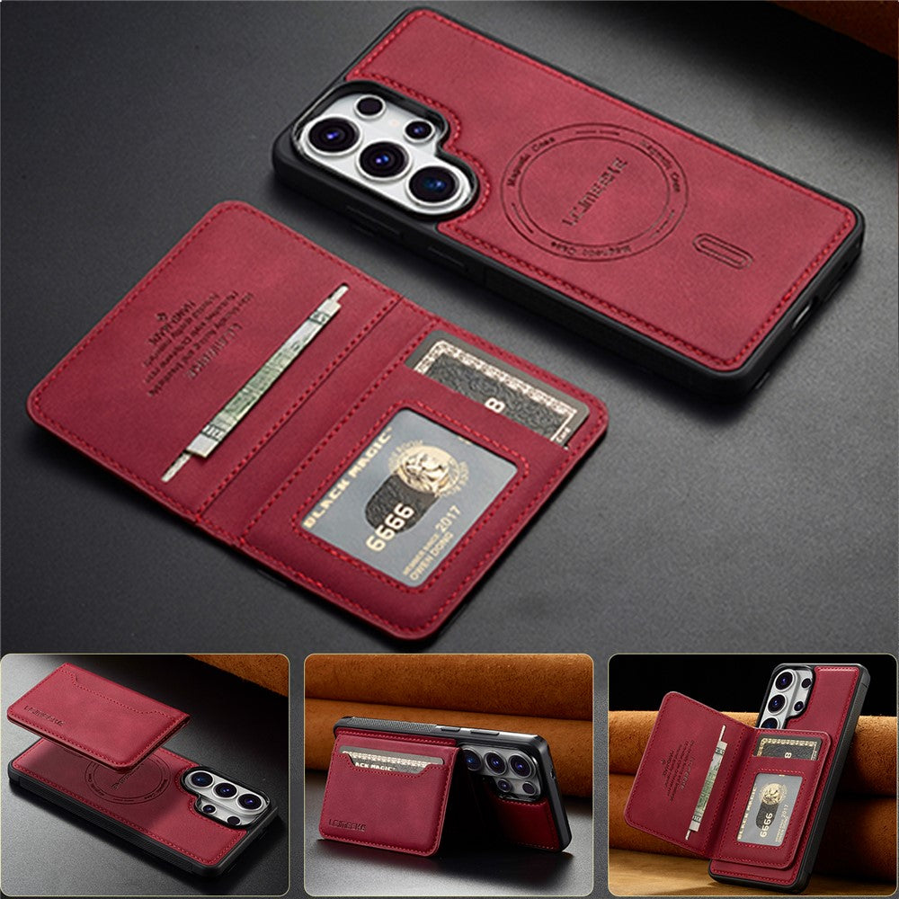 LC.IMEEKE L7 Series for Samsung Galaxy S22 Ultra 5G Magnetic Case Leather + TPU Phone Cover with Detachable Card Holder