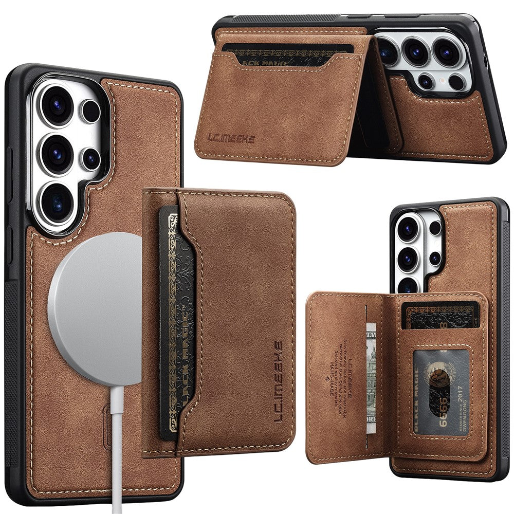 LC.IMEEKE L7 Series for Samsung Galaxy S22 Ultra 5G Magnetic Case Leather + TPU Phone Cover with Detachable Card Holder