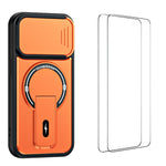 WANLONFENG for iPhone 13 Pro Max BT Series Case Sliding Lens Cover Kickstand PC + TPU Phone Cover with 2Pcs Tempered Glass Film