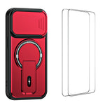 WANLONFENG-cover i BT-serien til iPhone 13 Pro Max med glidende linsebeskyttelse, støtte, PC + TPU-mobilcover med 2 hærdede glasfilm