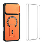 WANLONFENG för iPhone 16 Pro BT-seriens fodral med glidande linsskydd, stativ, PC + TPU-mobilskal med 2 st. härdat glasfilm