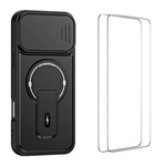WANLONFENG cover til iPhone 16 Pro Max i BT-serien med glidende linsebeskytter og støttefod, PC + TPU-mobilcover med 2 stk. hærdede glasfilm