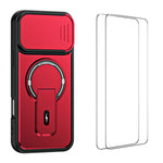 WANLONFENG cover til iPhone 16 Pro Max i BT-serien med glidende linsebeskytter og støttefod, PC + TPU-mobilcover med 2 stk. hærdede glasfilm