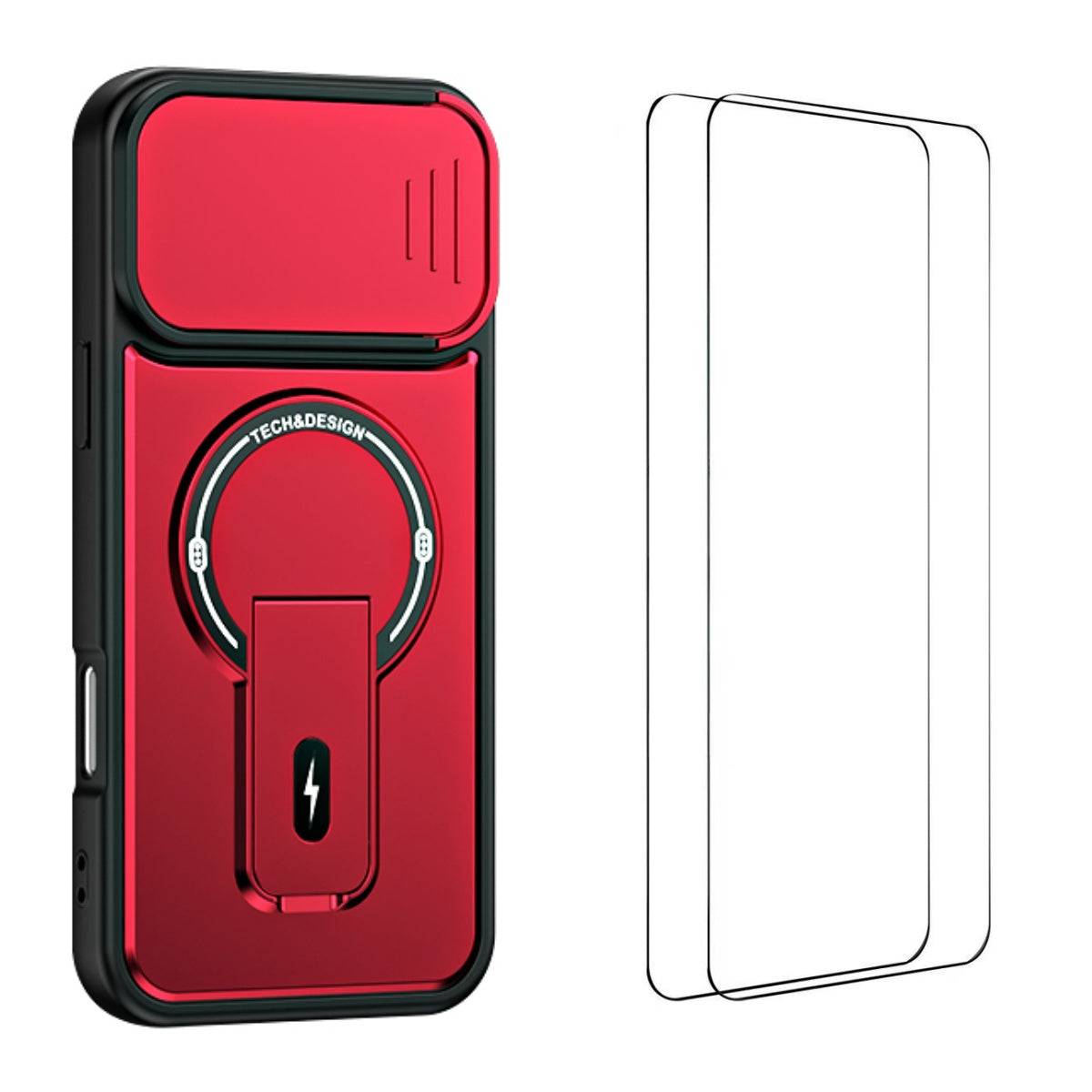 WANLONFENG cover til iPhone 16 Pro Max i BT-serien med glidende linsebeskytter og støttefod, PC + TPU-mobilcover med 2 stk. hærdede glasfilm