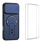WANLONFENG cover til iPhone 16 Pro Max i BT-serien med glidende linsebeskytter og støttefod, PC + TPU-mobilcover med 2 stk. hærdede glasfilm