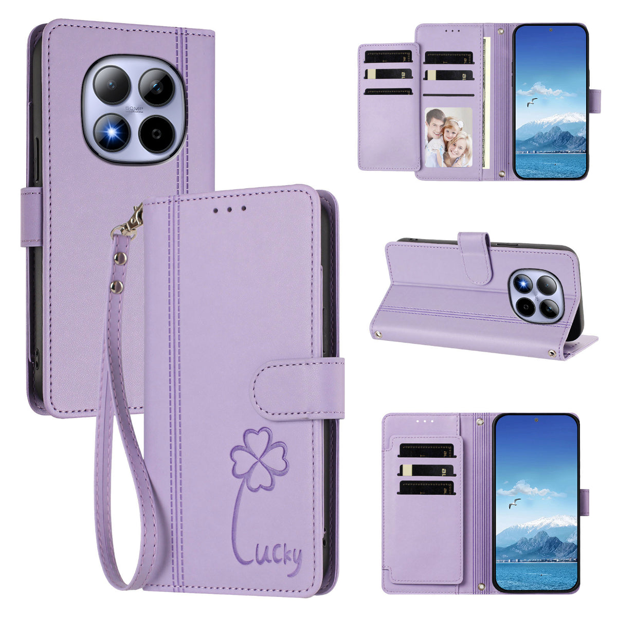 Xiaomi Poco M8 Pro 5G / Xiaomi Redmi Note 15 Pro+ 5G (Global) Plånboksfodral 9 kortfack Lucky Clover Imprint Lädermobilfodral med handledsrem