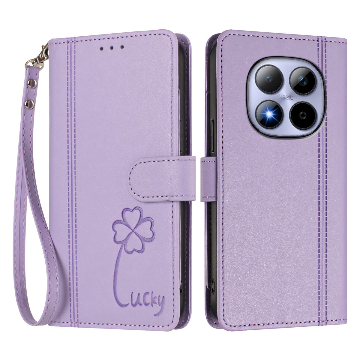 Xiaomi Poco M8 Pro 5G / Xiaomi Redmi Note 15 Pro+ 5G (Global) Plånboksfodral 9 kortfack Lucky Clover Imprint Lädermobilfodral med handledsrem