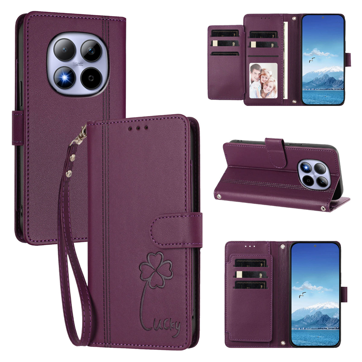 Xiaomi Poco M8 Pro 5G / Xiaomi Redmi Note 15 Pro+ 5G (Global) Plånboksfodral 9 kortfack Lucky Clover Imprint Lädermobilfodral med handledsrem