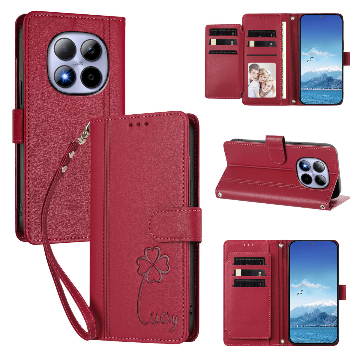 Xiaomi Poco M8 Pro 5G / Xiaomi Redmi Note 15 Pro+ 5G (Global) Plånboksfodral 9 kortfack Lucky Clover Imprint Lädermobilfodral med handledsrem