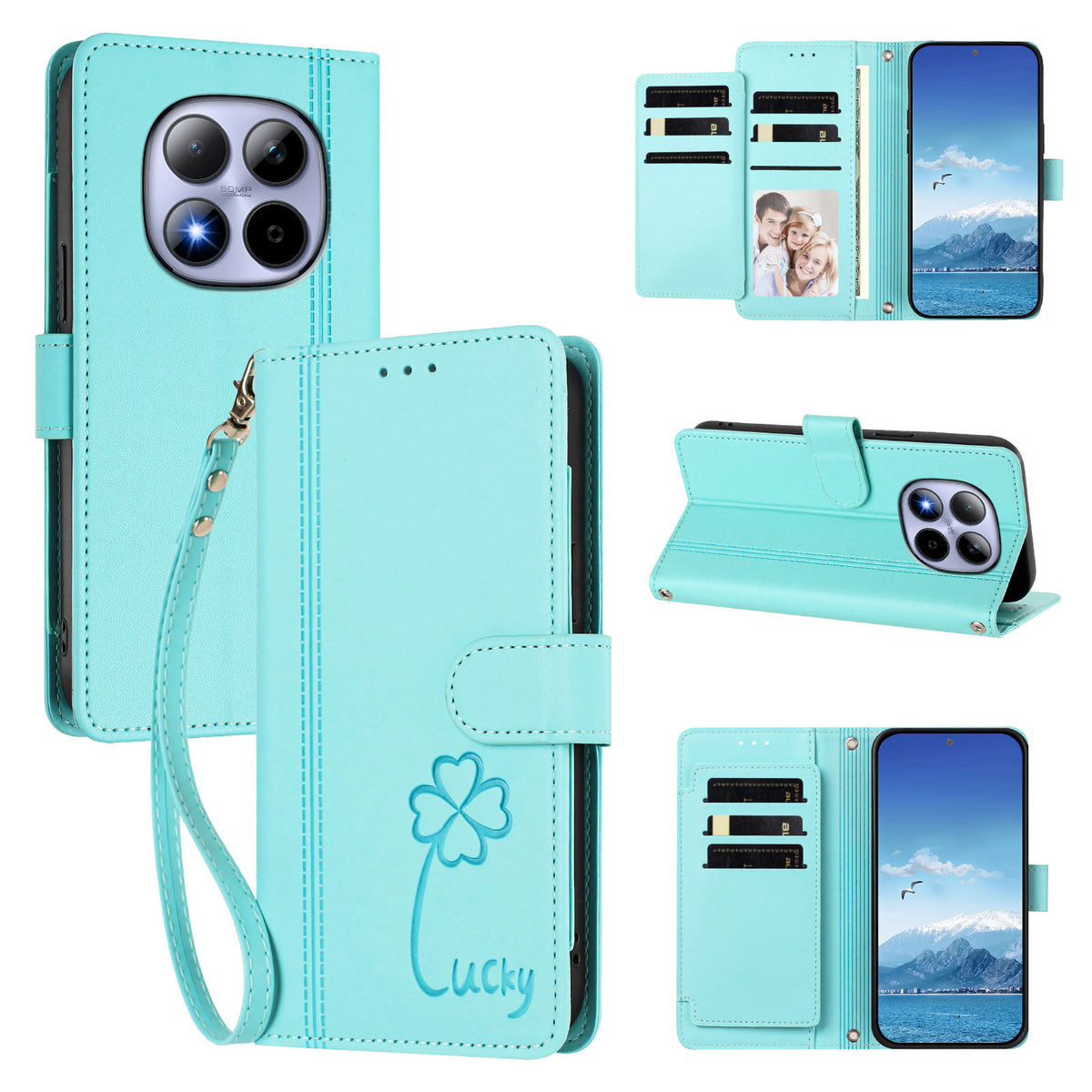 Xiaomi Poco M8 Pro 5G / Xiaomi Redmi Note 15 Pro+ 5G (Global) Plånboksfodral 9 kortfack Lucky Clover Imprint Lädermobilfodral med handledsrem