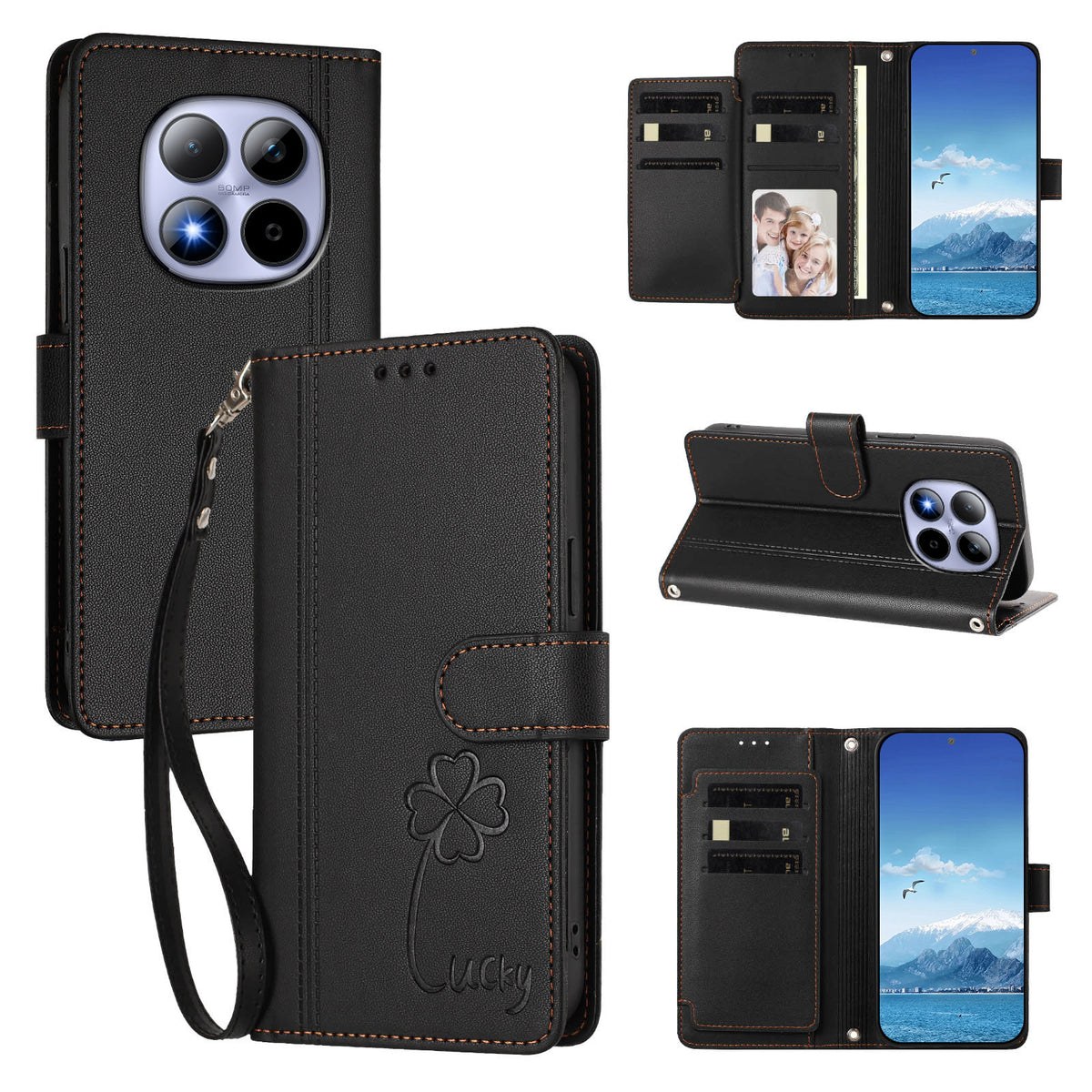 Xiaomi Poco M8 Pro 5G / Xiaomi Redmi Note 15 Pro+ 5G (Global) Plånboksfodral 9 kortfack Lucky Clover Imprint Lädermobilfodral med handledsrem