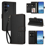 Samsung Galaxy S25 FE-pungeetui med 9 kortlommer, Lucky Clover-aftryk, lædermobilcover med håndledsrem