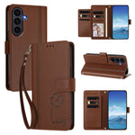 Samsung Galaxy S25 FE-pungeetui med 9 kortlommer, Lucky Clover-aftryk, lædermobilcover med håndledsrem