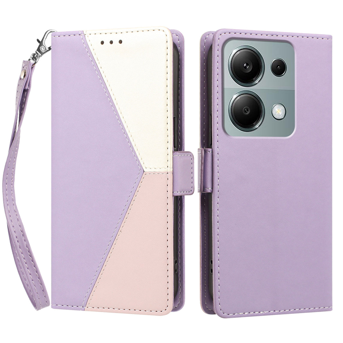 For Xiaomi Redmi 17 5G / Xiaomi Redmi 17 4G Case Color Stitching RFID Blocking Wallet Flip Leather Phone Cover with Wrist Strap