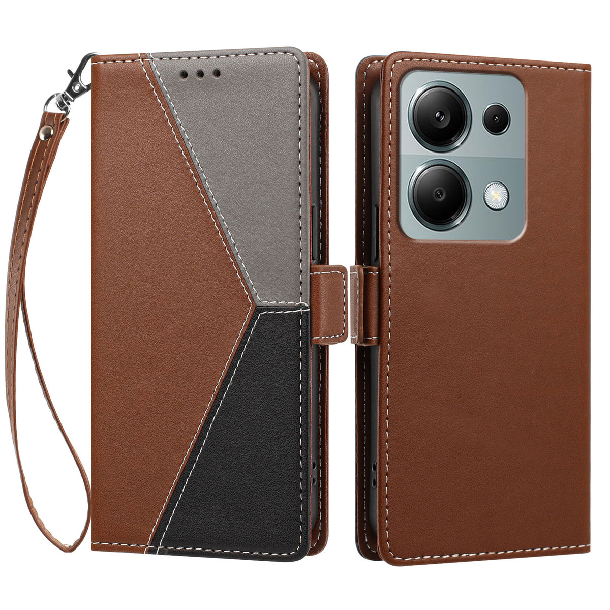 For Xiaomi Redmi 17 5G / Xiaomi Redmi 17 4G Case Color Stitching RFID Blocking Wallet Flip Leather Phone Cover with Wrist Strap