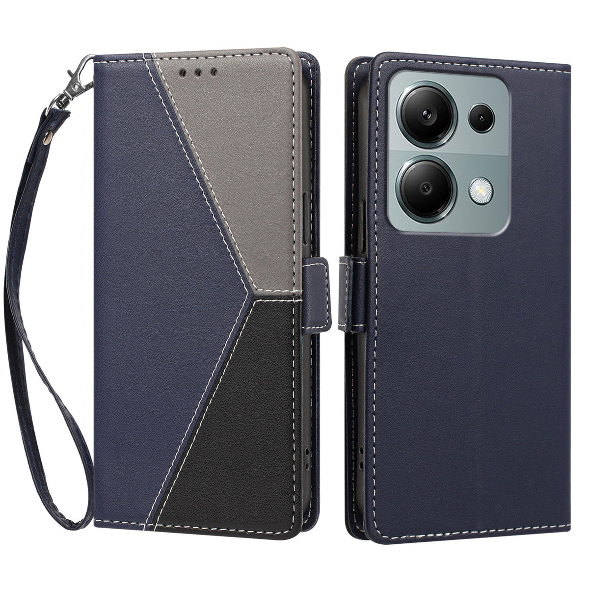 For Xiaomi Redmi 17 5G / Xiaomi Redmi 17 4G Case Color Stitching RFID Blocking Wallet Flip Leather Phone Cover with Wrist Strap